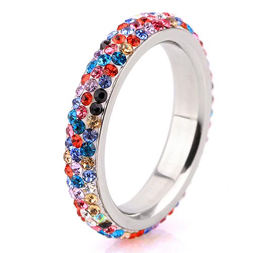 Rhinestone Multicolor Crystal Engagement Ring Stainless Steel Fashion Jewelry For Women Gift