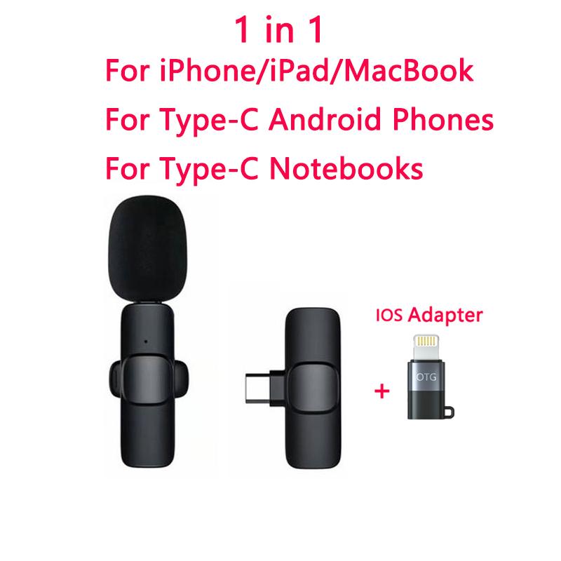 2 In 1 Wireless Lavalier Microphone Portable Audio Video Recording Live Broadcast Gaming for iOS Type C Live Broadcast Game Mic