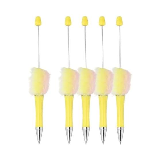 PATIKIL Fluffy Beads Pen, Plush Faux Fur Plastic Bead Ballpoint Pen for DIY Gifts, Writing, Office Supplies - 5 Pcs (Yellow Gradient). Plush bead pen