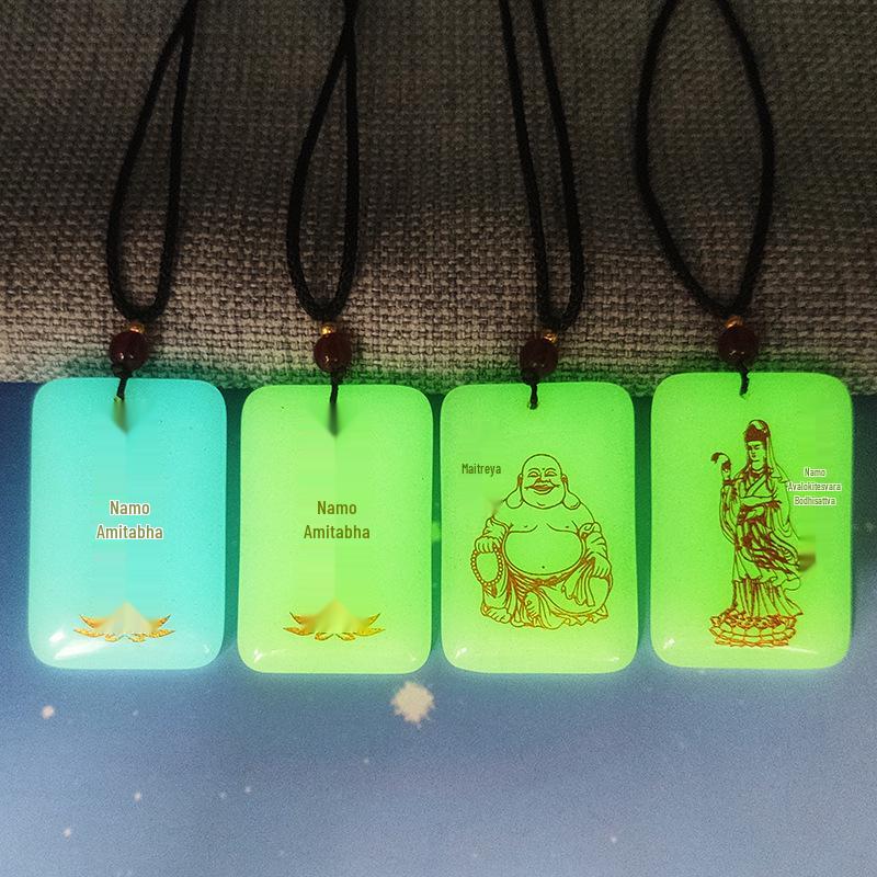 Custom Engraved Luminous Guanyin & Buddha Pendant Necklace