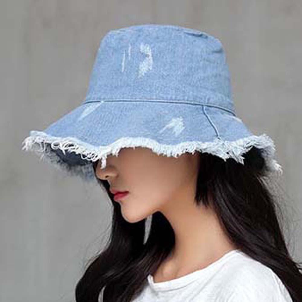 Sunshade Shabby Fisherman Hat Lightweight Sun Protection Basin Cap Denim Bucket Hats  Camping