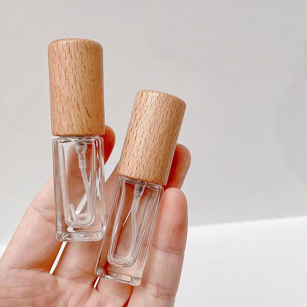 5/10/20/30ml Portable Glass Spray Bottle Beech Lid Perfume Bottle Walnut Cover Empty Bottle Sample Vial Cosmetic Container
