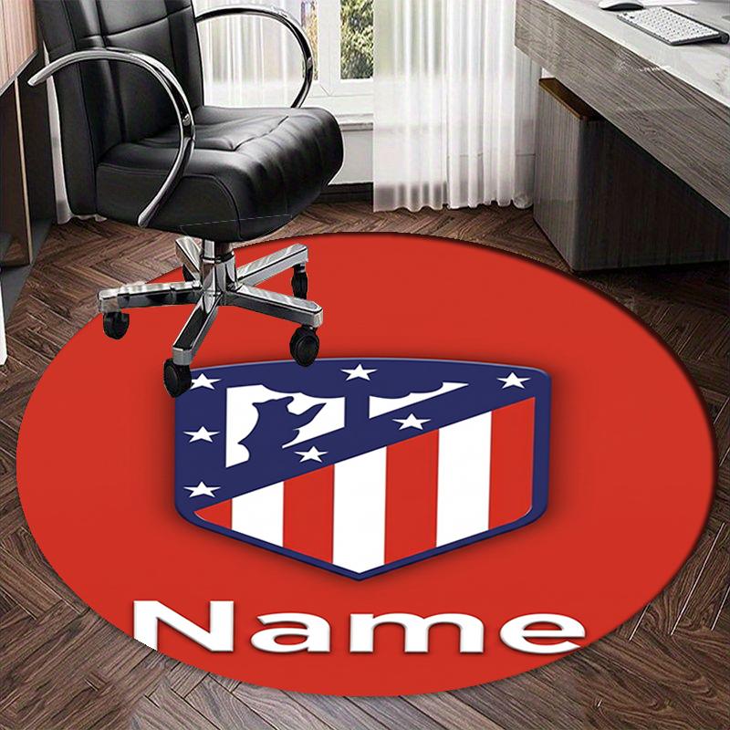 Custom Name Atlético Madrid Printed Round Rug Carpet Chair Rug Area Rug Entryway Doormats,for Office Chair Living Room Bedroom Kitchen Room.