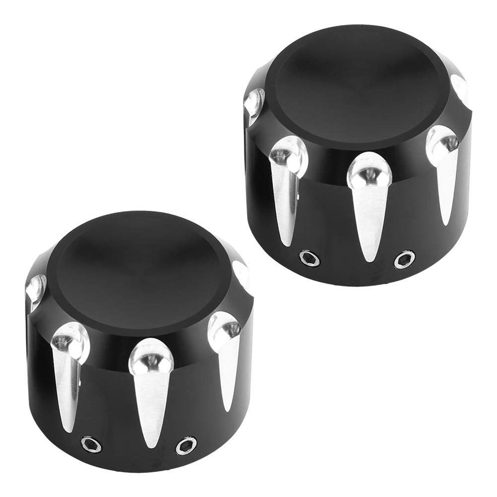 Harley Aftermarket Axle Nut Cover Deep Edge Cut Motorcycle Black CNC Aluminum Front Axle Skull Nut Bolt Cover Cap (A)