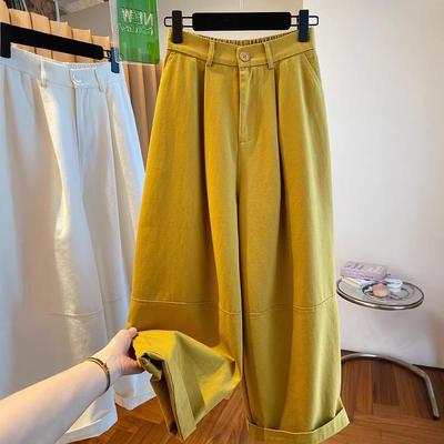 Women's Yellow Wide-Leg Cargo Pants - Summer 2026 Loose Slimming Straight-Leg Balloon Style