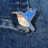 Funny Plant Flower Pattern Design Swallow Enamel Brooches Blue Bird Shaped Golden Pins