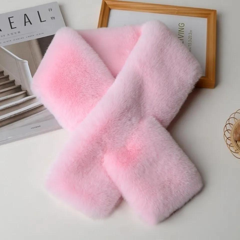 Women Fashion Winter Faux Fur Scarf Pure Color Outerwear Scarf Warm