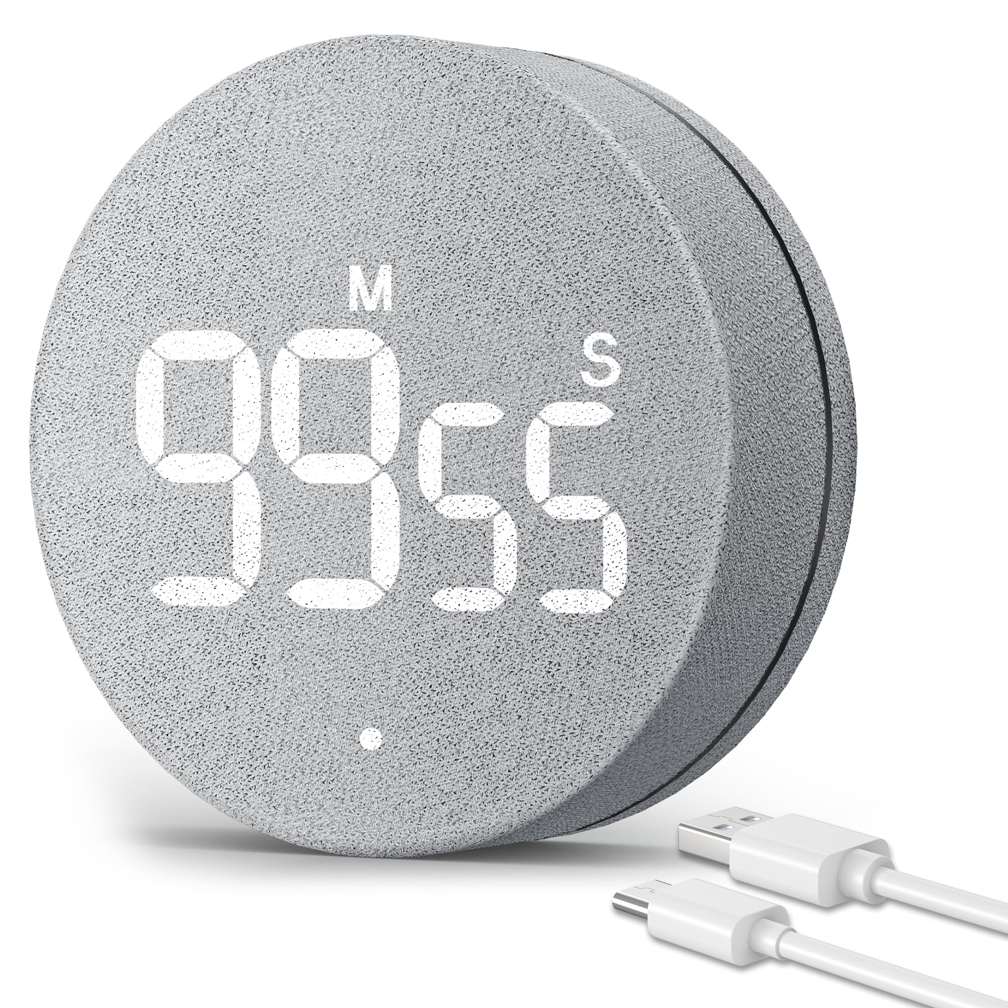 

Магнитный кухонный таймер AVINIA - 99-минутный цифровой таймер обратного/прямого отсчета, перезаряжаемый и обтянутый тканью | Для использования на кухне, в офисе и в умном доме (Серый)