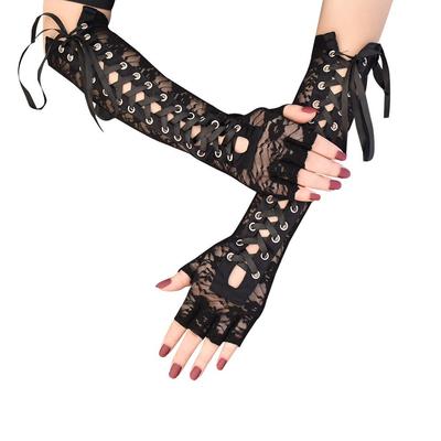 Lolita Lace Studded Tie-Up Half-Finger Cosplay Dance Gloves with Buckle