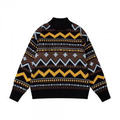 Sweter z dzianiny z okrągłym dekoltem w stylu vintage z żakardem, unisex, luźny krój, casualowy, zimowy top