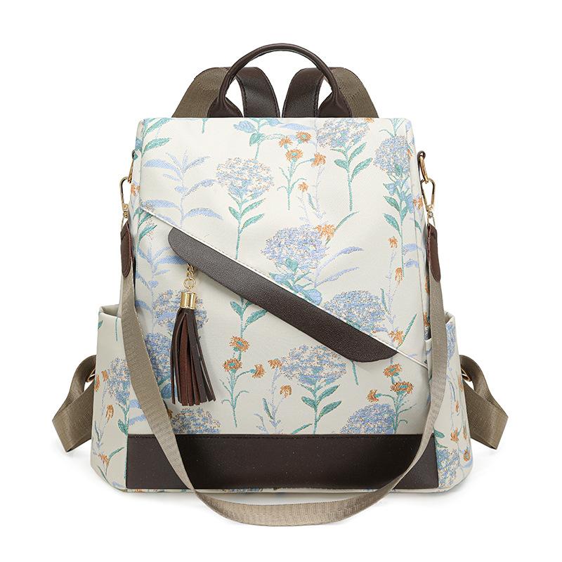 Schoolbag anti-theft backpack new contrasting color tassel simple printing large capacity commuter leisure bag trendy nylon backpack