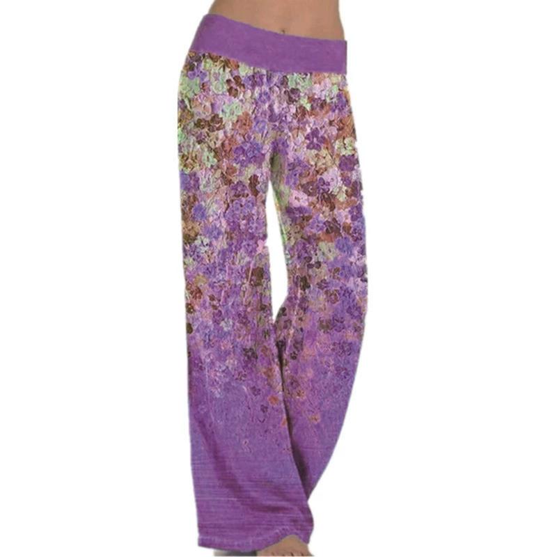 Women Floral Printed Loose Yoga Wide-Leg Pants 3XL