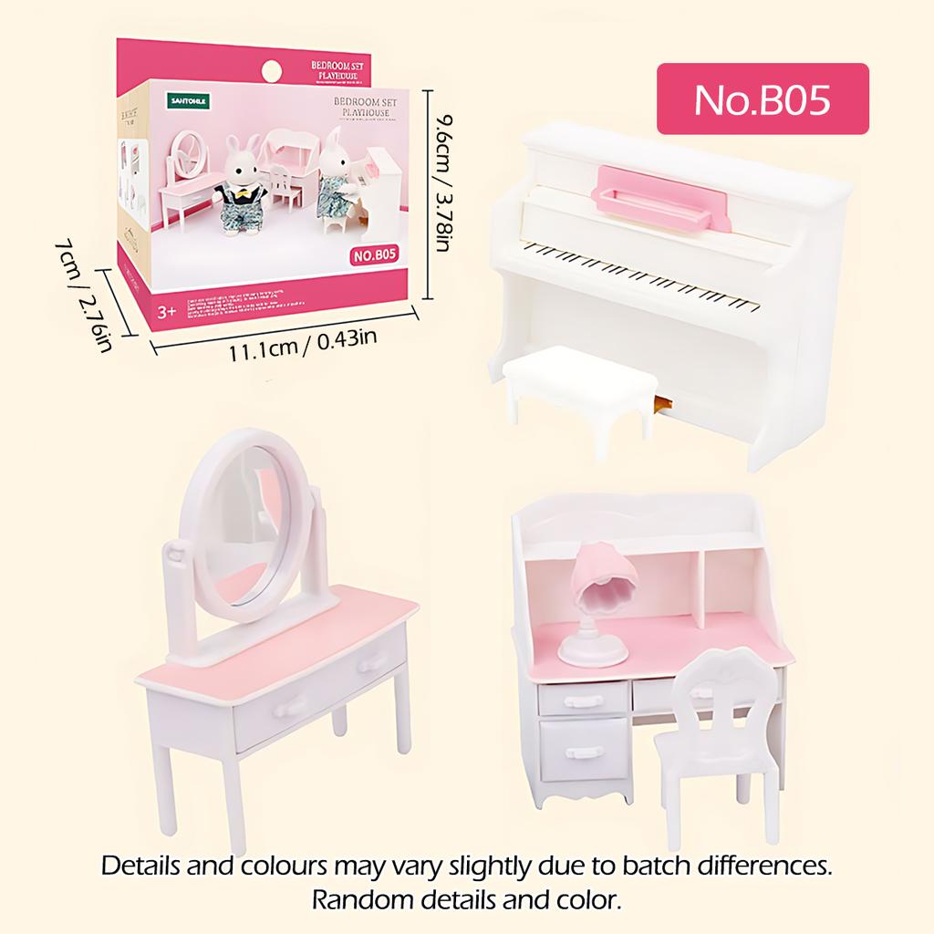 Non-Toxic 1:12 Forest Family Dollhouse Furniture Montessori Miniature Doll House Kitchen Bedroom Bathroom Accessories For Children Gifts