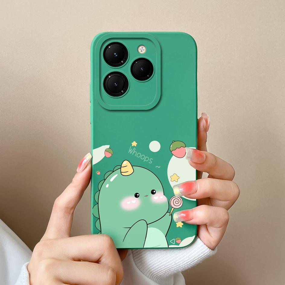 Phone Case For Itel RS4 Infinix GT 20 Pro Hot 40 Zero 30 Note 40 Pro+ 5G Back Cover Lovely Dinosaur Screen Protector Matte Liquid Soft Silicone Bumper