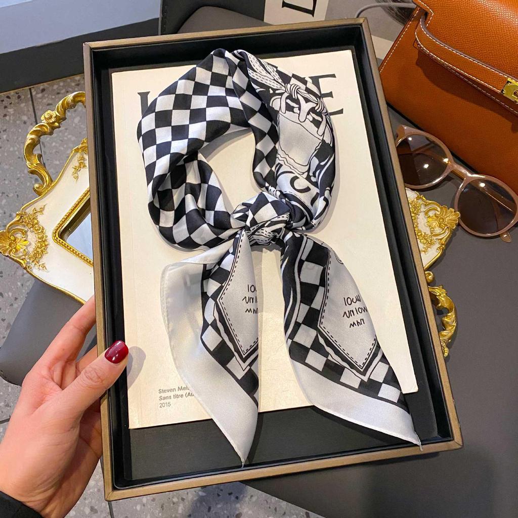 Blue Silk Retro Women's Scarf for Spring & Autumn