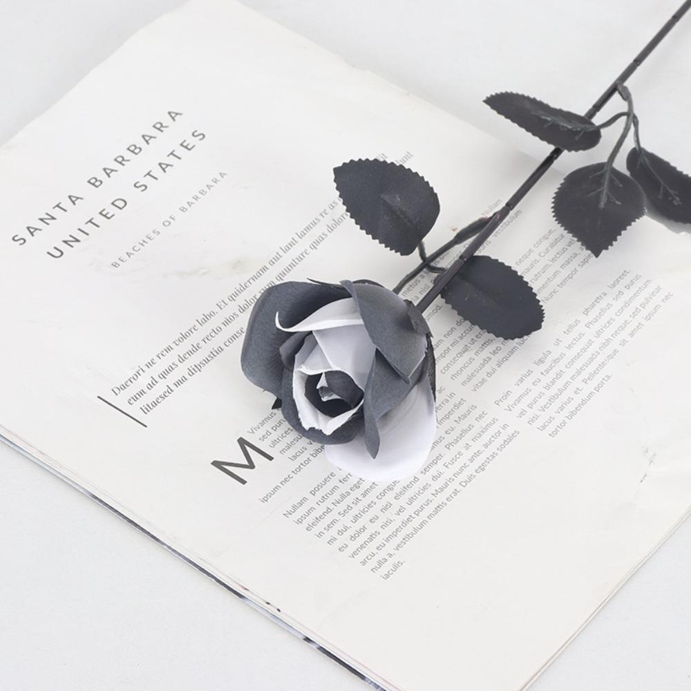 Black and White Roses Artificial Black Roses Fake Flowers Long Stem with Leaves DIY Cemetery Roses Home Decor Cemetery Flowers
