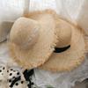 New Spring and Summer Small Fresh Foldable Raffia Woven Straw Hat Beach Big Brim Sunscreen Visor Rough Edge
