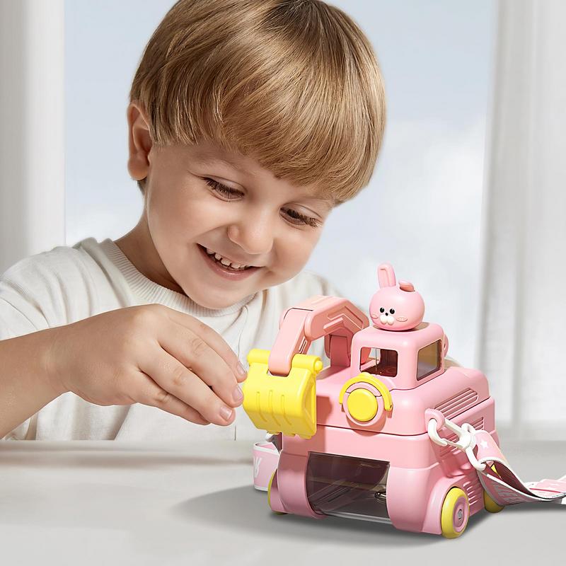 Portable Water Bottles Excavator Shape Kids Water Bottle Funny Hydration Companion With Straw And Strap For Students