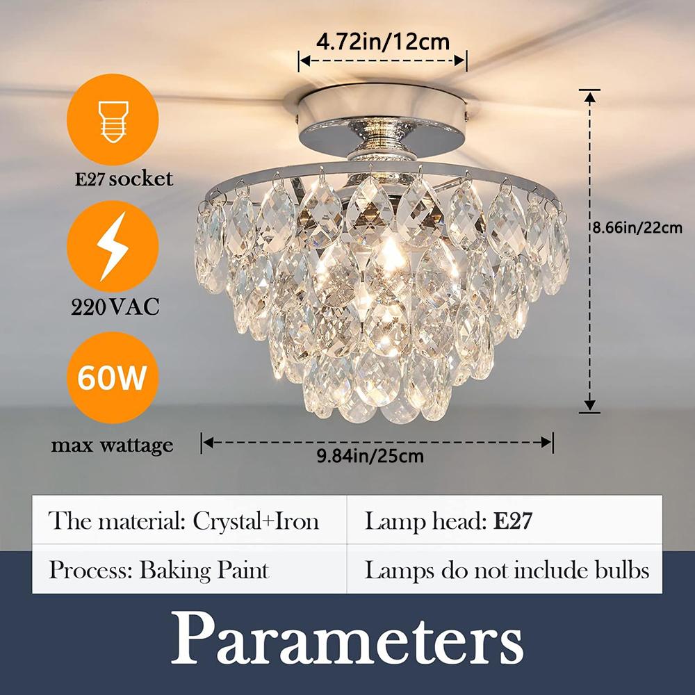 Современный маленький хрустальный потолочный светильник Мини серебряная полуприлегающая люстра Светильник для прихожей спальни ванной комнаты кладовки e27