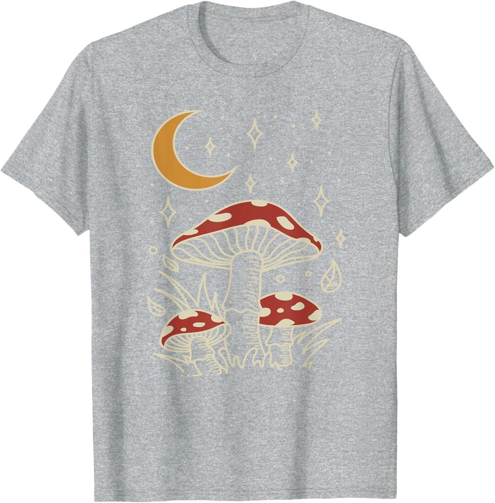Pilz Mond Sterne Grafik T-Shirt Cottagecore Hexenhaft Astrologie Himmlischer Print T-Shirt