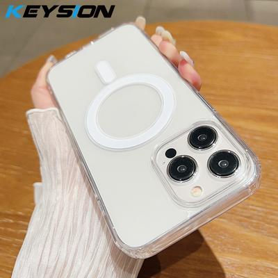 KEYSION Magsafe Manyetik Kablosuz Şarj için Kristal HD Şeffaf Kılıf iPhone 15 16 Pro Max 16 Plus 16e Sert Kapak