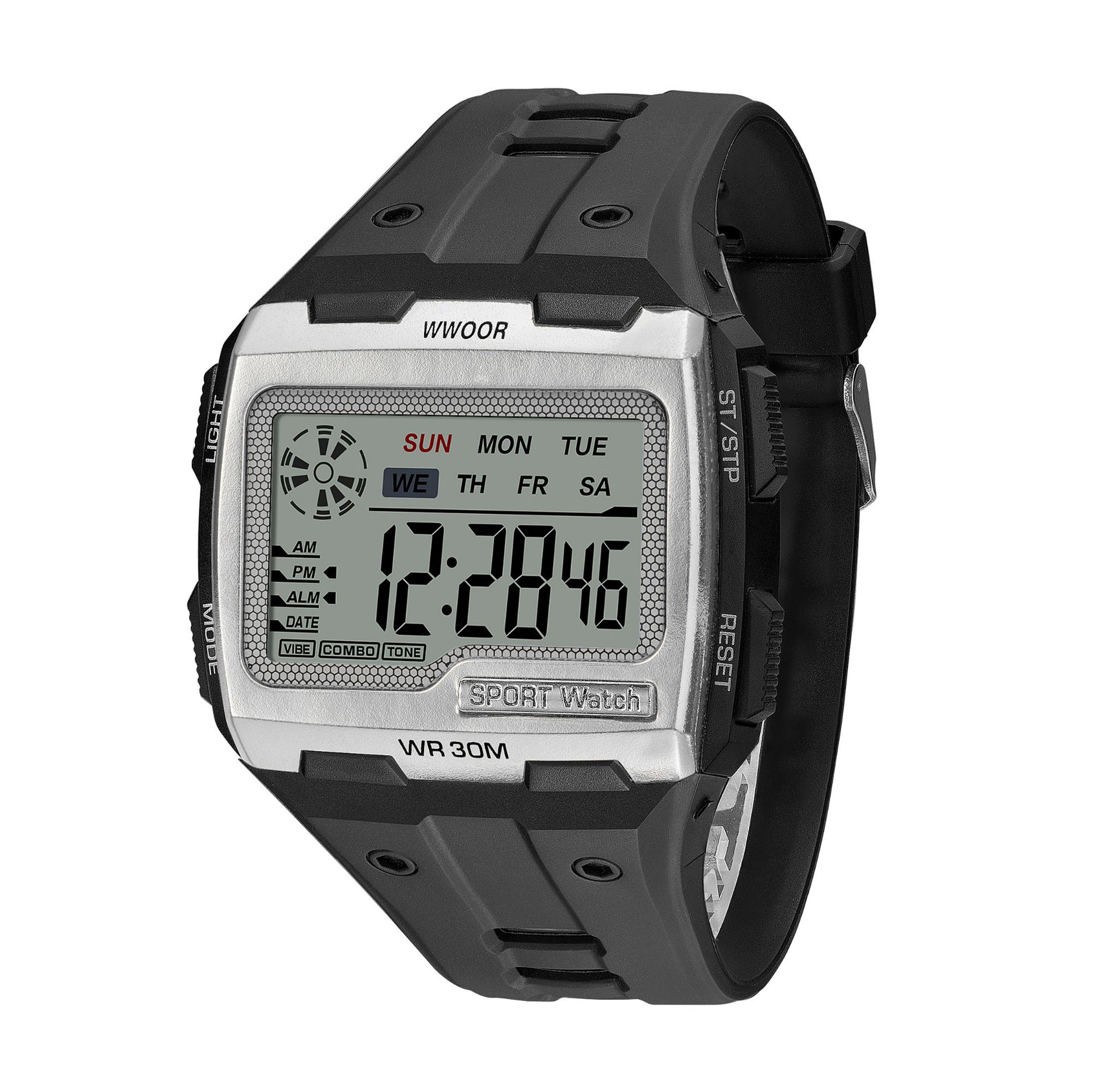 WWOOR Силиконовые квадратные LDE Часы с большим экраном Светящиеся водонепроницаемые часы — фото 17