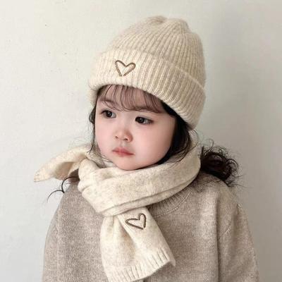 Children's Two-Piece Knit Hat & Scarf Set - Warm Wool, Autumn/Winter, Korean Style for Boys & Girls.