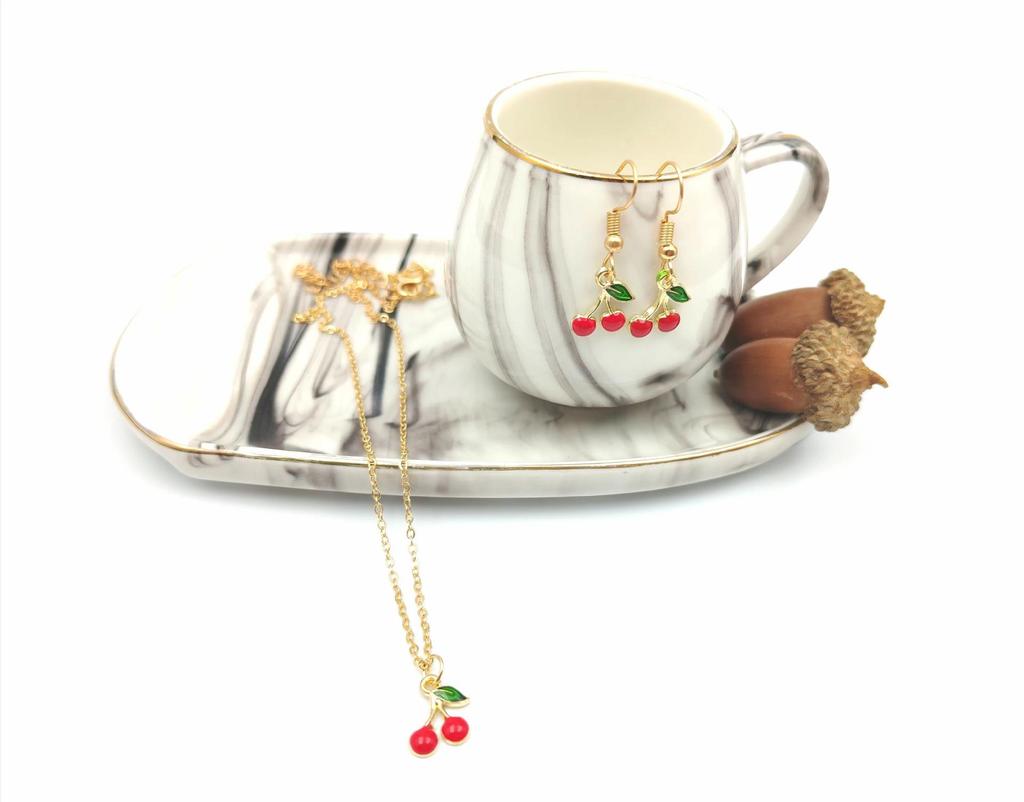 Personalized Strawberry & Cherry Clavicle Necklace Set - Elegant Fruit Design