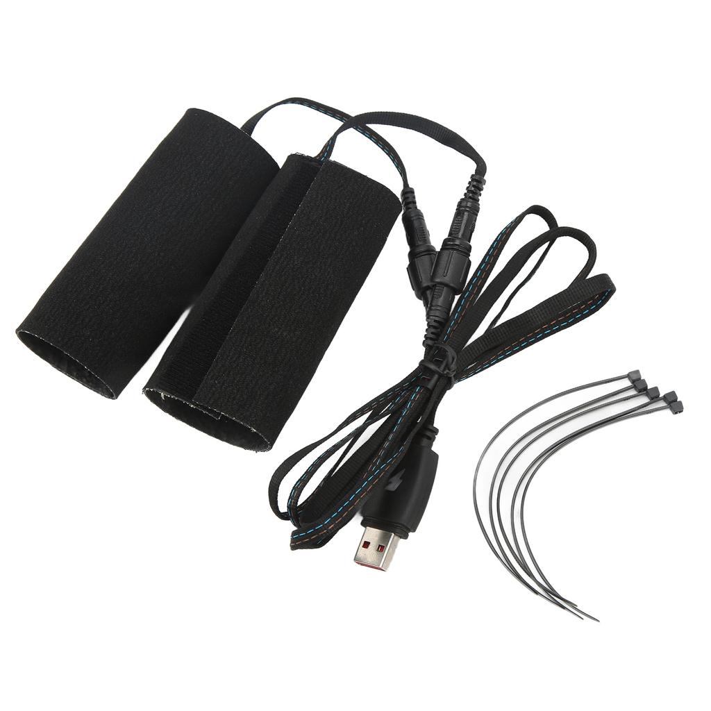 2pcs Motorcycle Heated Grip Pads Hook and Loop Fixing IP67 Waterproof DC 5V USB Port Plug In