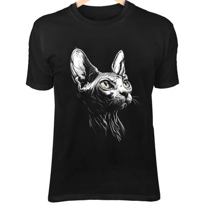 Sphynx Cat Line Art - Hairless Cartoon Doodle with Big Ears & Curious Eyes