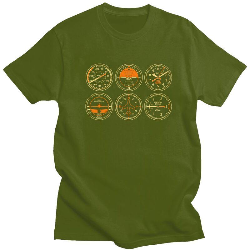 Custom Cockpit Six Dials Flight Simulator Pilot T Shirt Men Short Sleeves 100 Cotton Tshirt Casual Aviation Airplane Tees