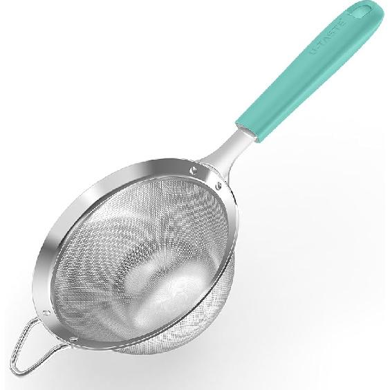 U-Taste Small Fine Mesh Strainer: 18/8 Stainless Steel 3.35in 30 Mesh Kitchen Food Sieve with Sturdy Riveted Silicone Handle, Heavy Duty Deep S-3.35in
