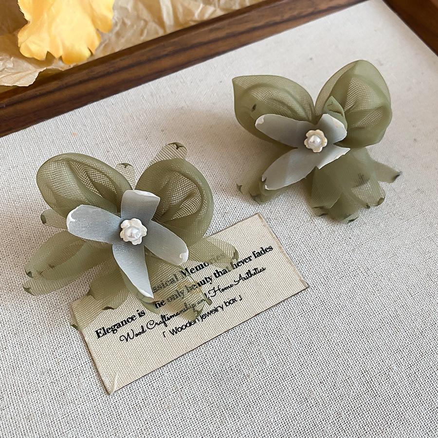 Green Flower Pearl Earrings Sweet Daily Ear Jewelry