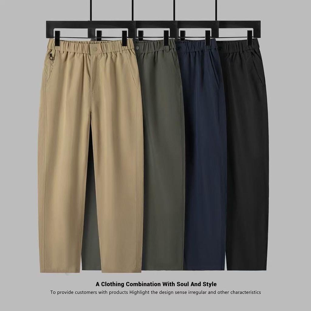 Fashionable Loose Fit Casual Pants for Men, Elastic Waist Straight Leg Trousers in Summer Solid Color Style