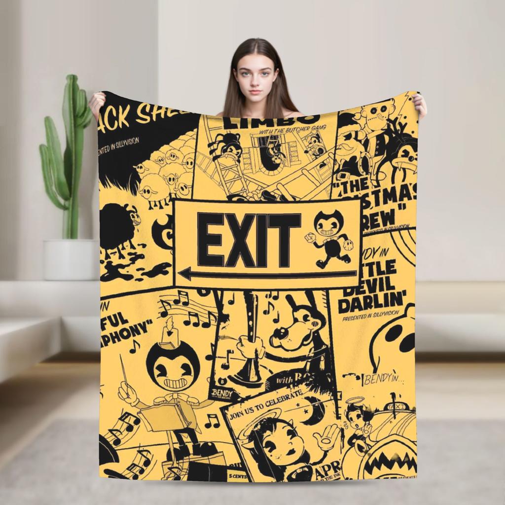 Bendys Horror Game Inked Machines Fashion Blanket Puzzle Fuzzy Funny Warm Throw Fashion Blanket for Home Spring Autumn Couch
