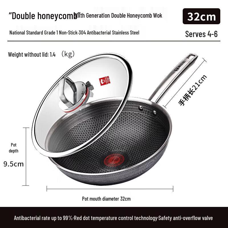 KOBACH 32cm 6th Gen Double Honeycomb Non-Stick Wok