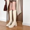 Second Hair White V-mouth Boots for Women, New White Thick Heels for Autumn and Winter, But Knee-high Boots for Women