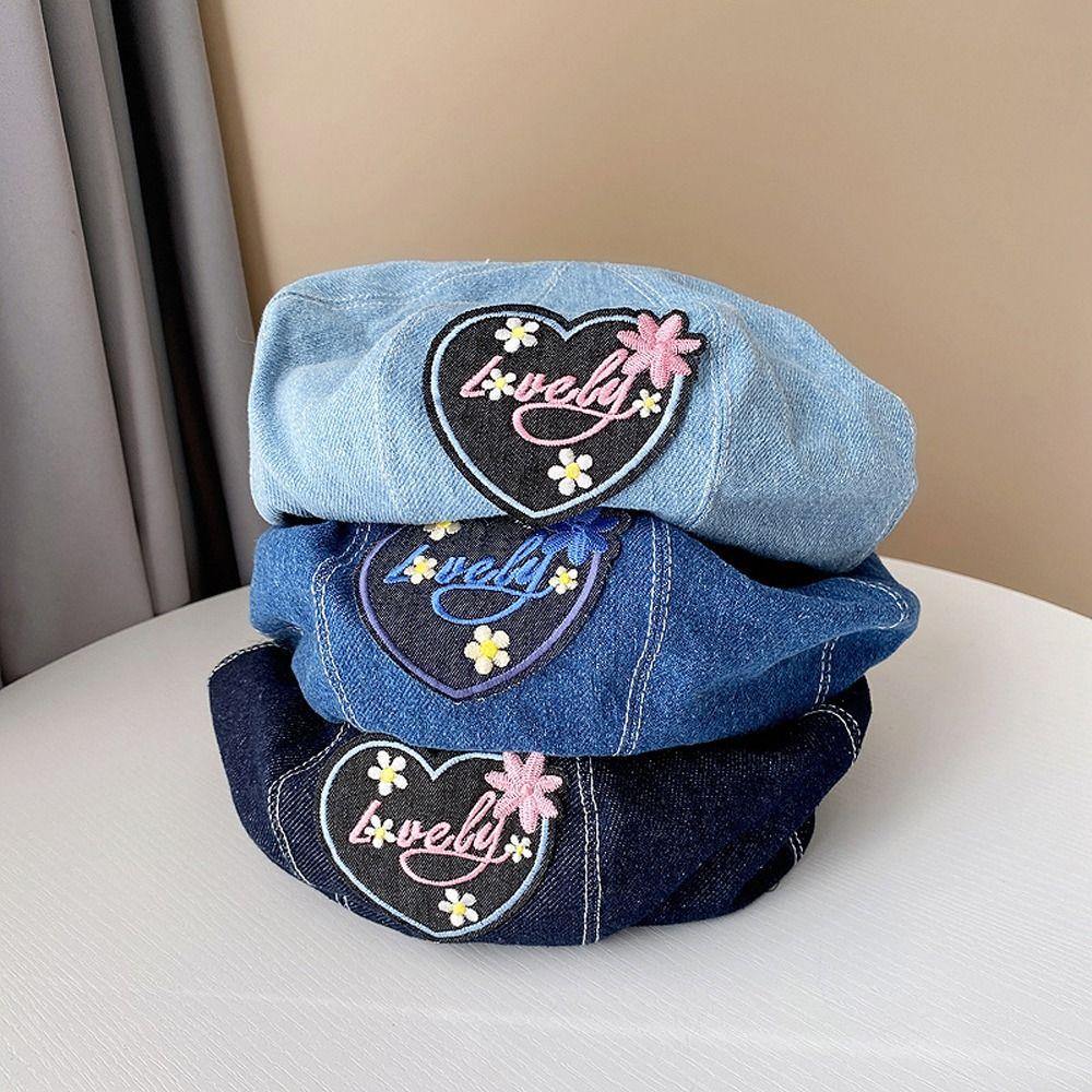 

Denim Cowboy Beret Flower Letter Artist Cap Fashion Octagonal Cap Streetwear