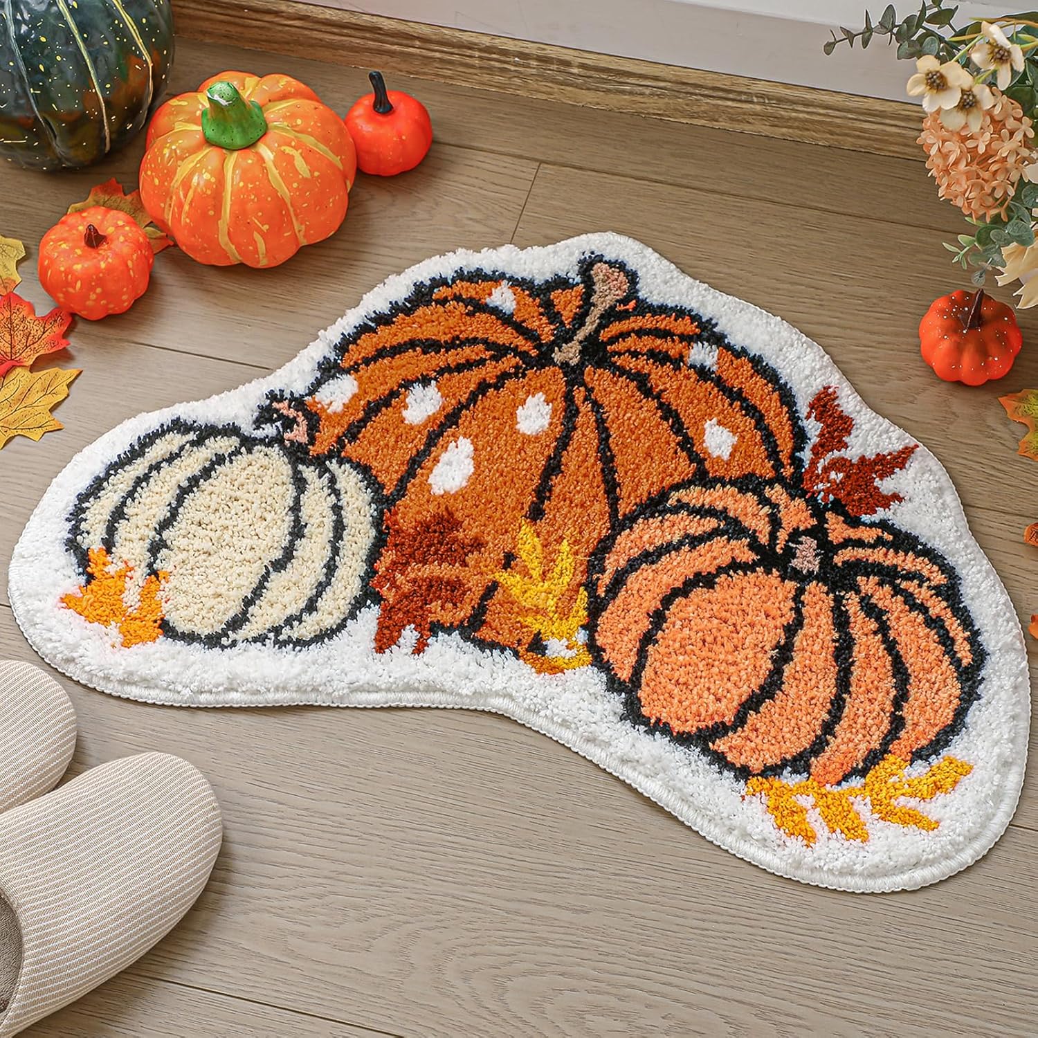 

Fall Pumpkin Bathroom Floor Mats Washable Soft Living Room Bedroom Kitchen Rugs Thanksgiving Home Decoration 40x60cm 16x24inch