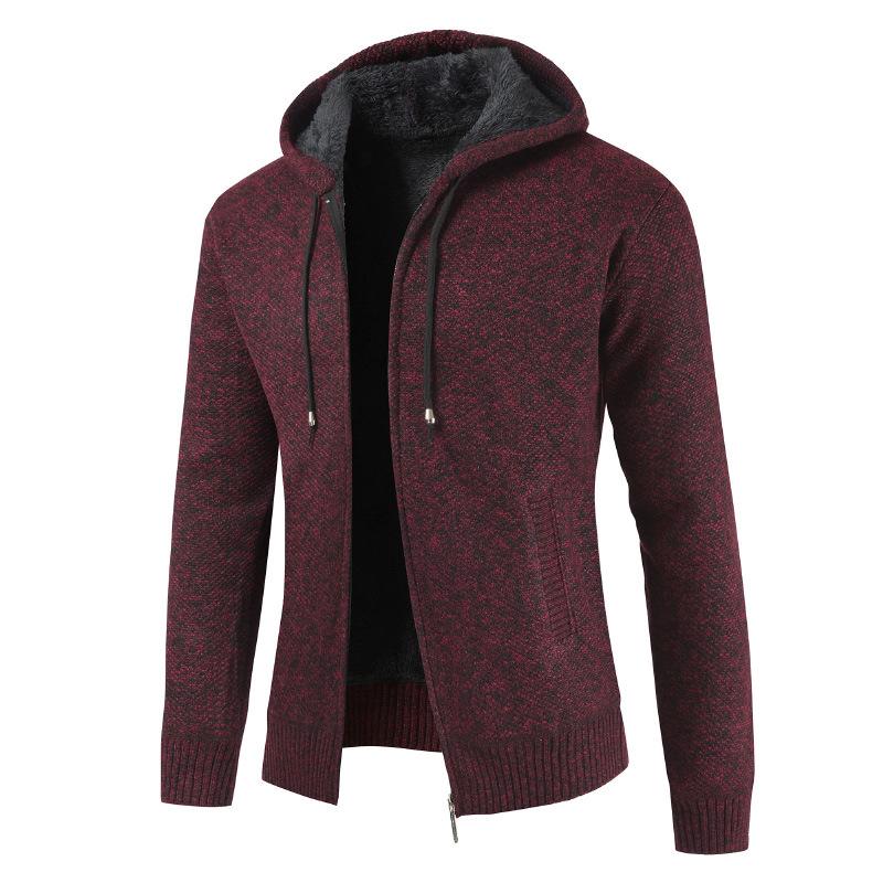Men's Autumn and Winter Padded and Thickened Solid Colour Jumper Jacket Loose Casual Warm Hooded Zip Outerwear