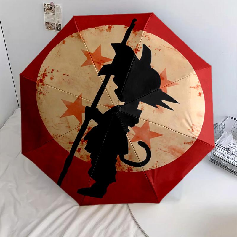 1 PC Automatic Folding Umbrella - Cute Cartoon Son Goku Pattern Portable Foldable Design With 8 Ribs Christmas Birthday Gifts