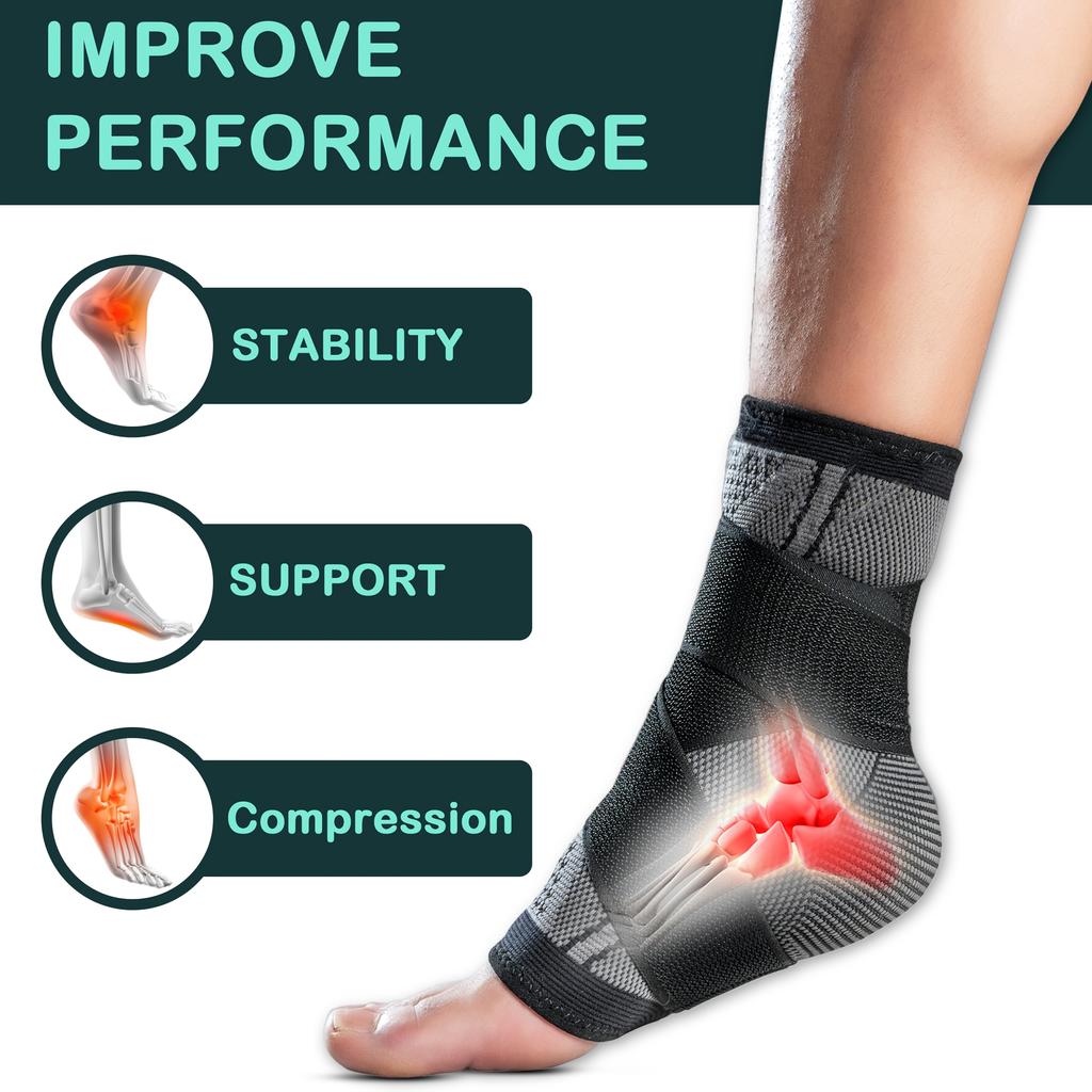 2-Piece Compression Ankle Braces for Men & Women - Adjustable Wrap Straps for Sports, Running, & Joint Stabilization