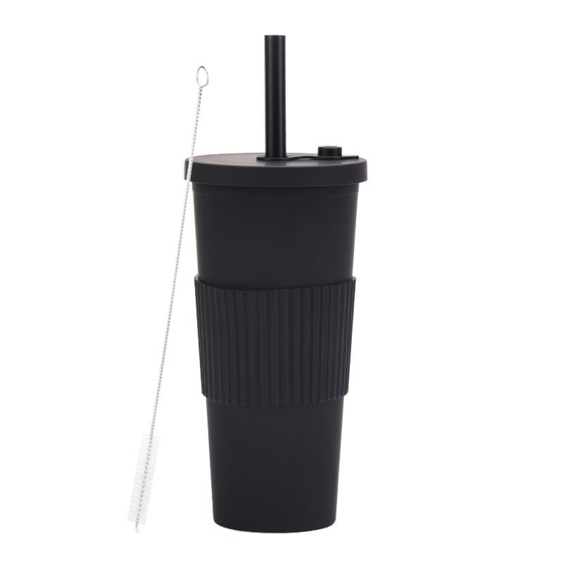 2025 Large Capacity Double Layer Plastic Cup Large Hole Straw Pearl Boba Milk Tea Cup Portable Outdoor Straw Cup