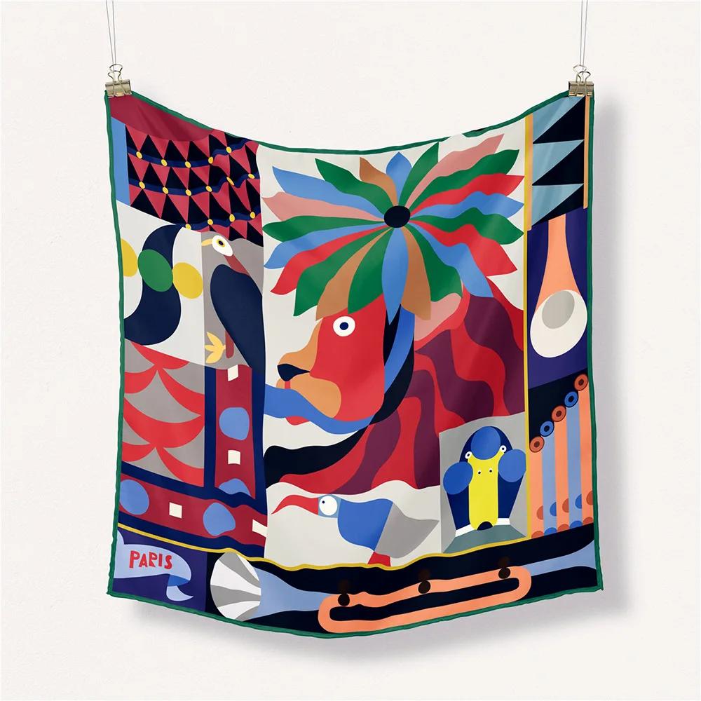 53cm Silk Square Scarf Women Satin Bandana Print Scarves Head Band Fashion Lady Hair Shawl Wrap Female Neckerchief Hijab