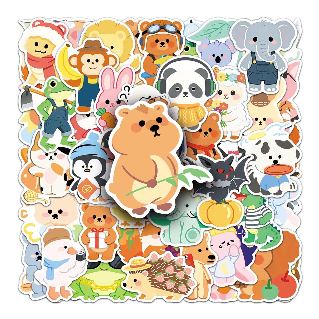 Original Graffiti Cute Animal Stickers - 50 Sheets of Childlike, Hand-Painted Cartoon Pets for Journals