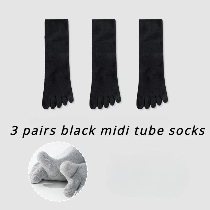3 Pairs Cotton Five Finger Socks Men Thin Summer Gym Sport Crew Socks with Separate Fingers Non-slip Cotton Toe Socks Midi Tube