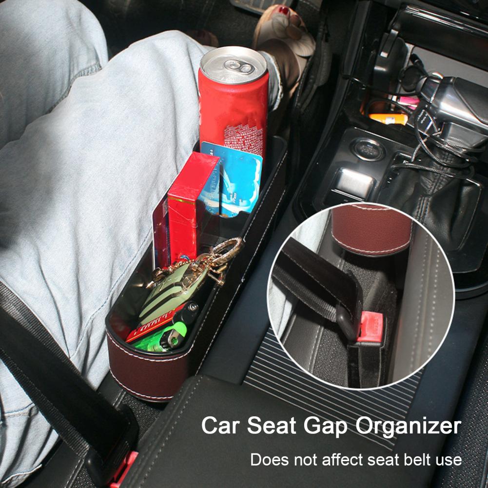 Leather Car Seat Gap Organizer Multifunction Console Crevice Filler Side Storage Box with Cup Holder Car Interior Storage Pocket