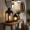 Vintage Set Of 2 Candle Lantern Black Metal Outdoor Lanterns Centerpieces for Patio Front Porch Wedding (Candles Included)