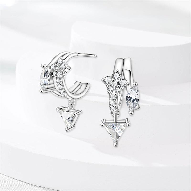 Curved Claw Snowflake Four-Leaf Star Stud Earrings For Women Shining Cubic Zirconia Fashion Ear Studs Daily Party Wear Jewelry