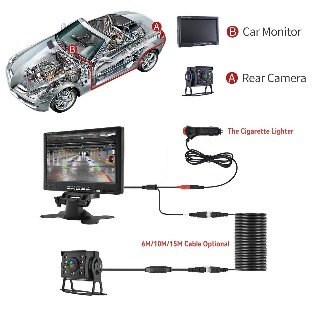 Câmera de Visão Traseira Universal para Carro com Monitor Para Caminhão Ônibus Tela HD de 7 Polegadas 1024*600 Assistência de Estacionamento À Prova d'Água Segurança